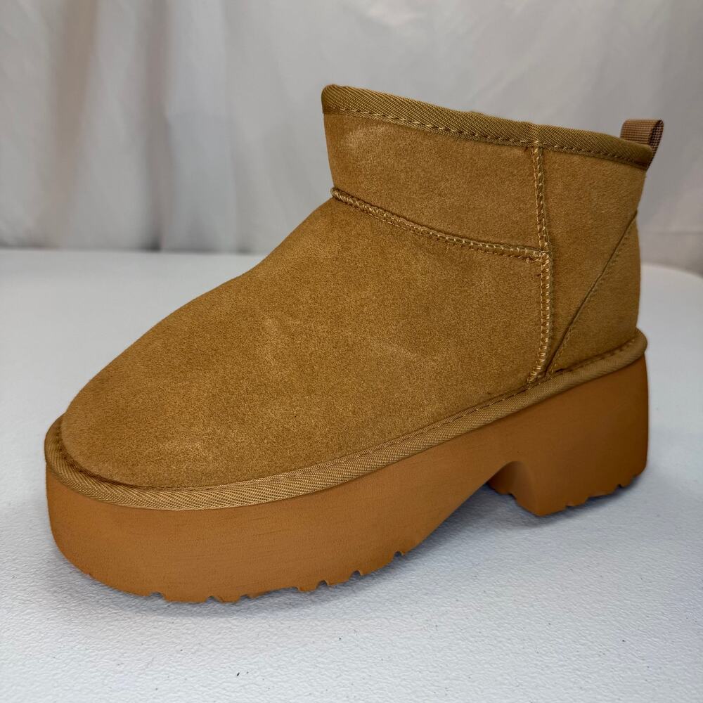 Mishansha Tan Suede Platform Ankle Boots Women’s 7.5 Faux Fur Lined